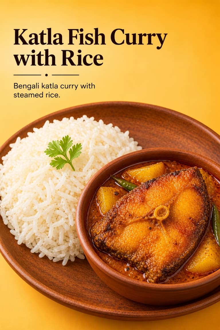 Katla Fish Curry with Rice