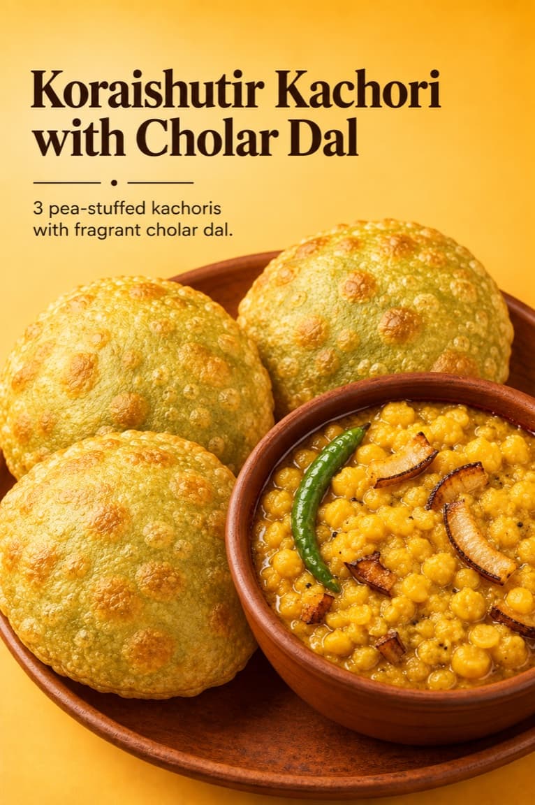 Koraishutir Kachori with Cholar Dal