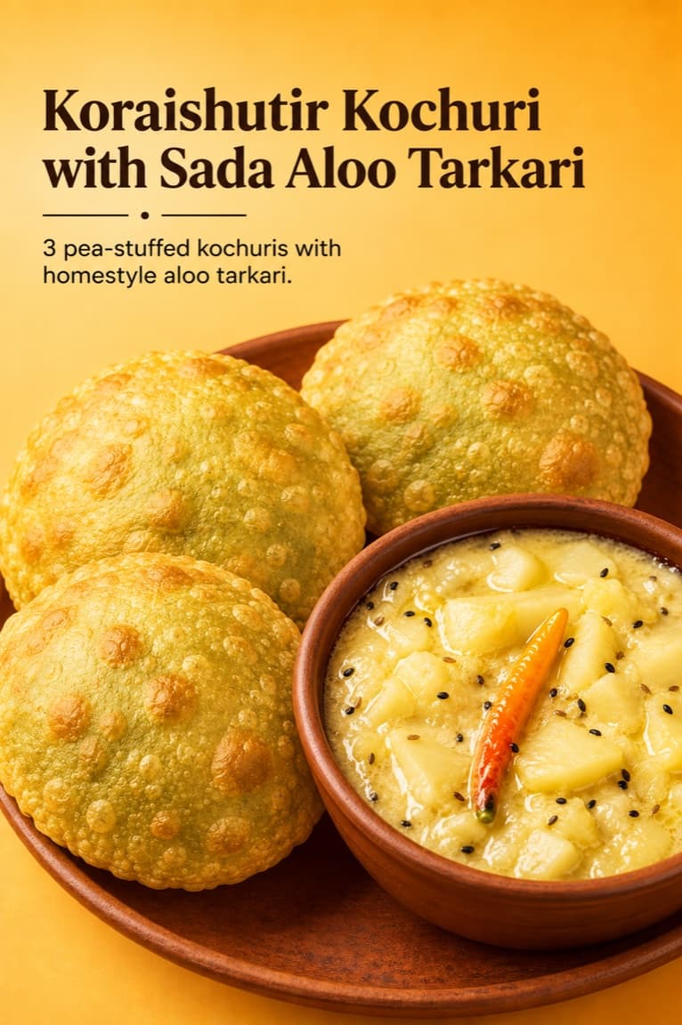 Koraishutir Kochuri with Sada Aloo Tarkari