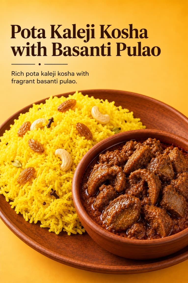 Pota Kaleji Kosha with Basanti Pulao