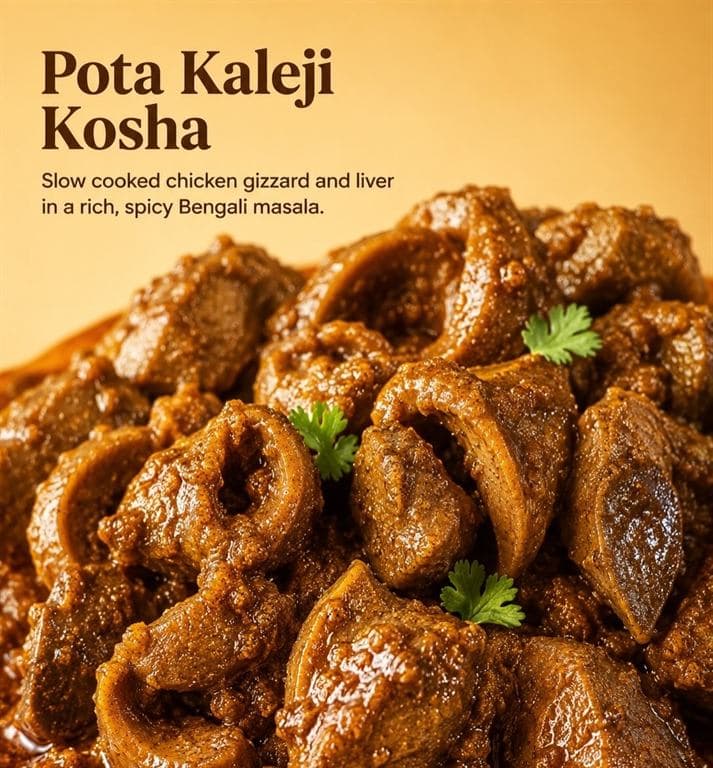Pota Kleji Kosha / Chicken Gizzard & Liver Curry